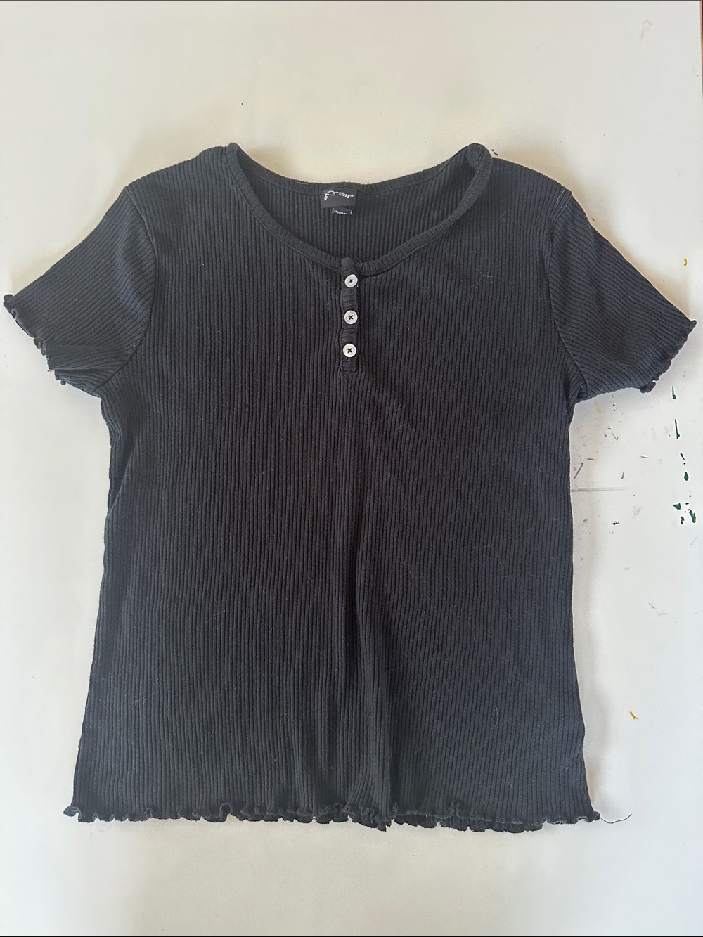 art class Black Ribbed Short-Sleeve Henley Top